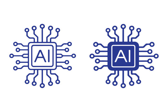 Artificial intelligence AI processor chip black line icon set. AI Processor circuit symbol logo. Mini AI CPU icon collection. powered ai chip silhouette icon vector set. AI chip icon 
