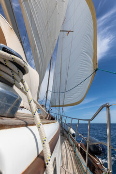 View of a sailboat navigating the Mediterranean  Sea