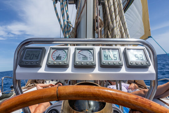 Navigation equipment on a sailboat in the Mediterranean
