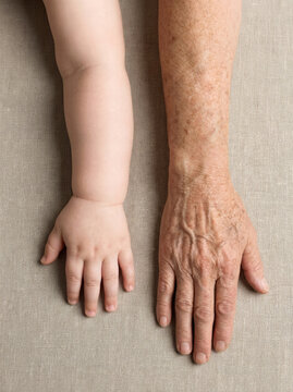 Baby forearm versus adult forearm comparison textured surface, showcasing size difference
