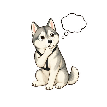Thoughtful Siberian husky puppy with thought bubble clipart