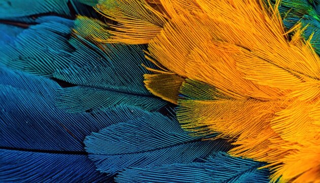 Vibrant Blue and Orange Feathers Overlapping in Abstract Closeup Texture
