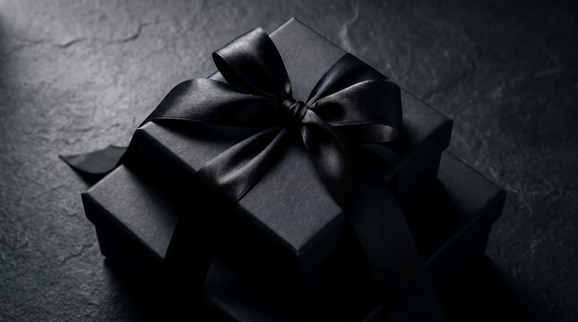 Luxurious black gift boxes with ribbon elegant present for special occasions