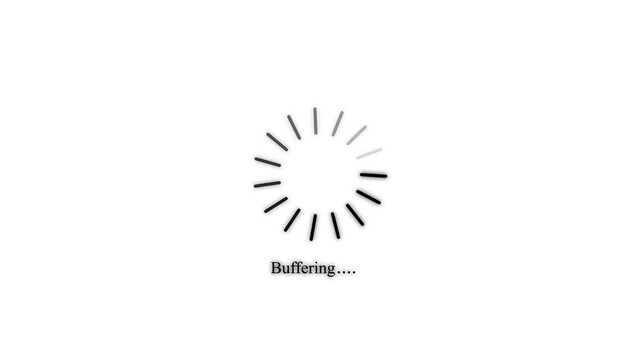 Black circular buffering with the text label buffering centered on a clean white background for web and software user interface development