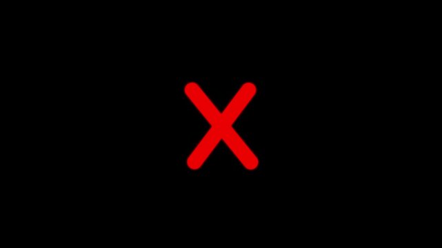 A bright red letter x symbol centered on a deep black background representing a negative choice or a mark of cancellation for various digital interfaces