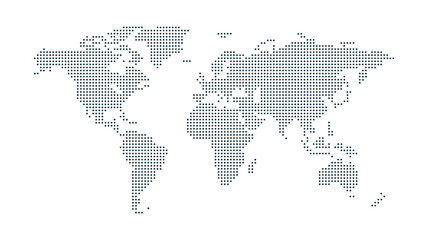 Fototapeta premium Halftone world map with dot pattern, dotted globe continents graphic in black and white Earth planet design for global geography infographics
