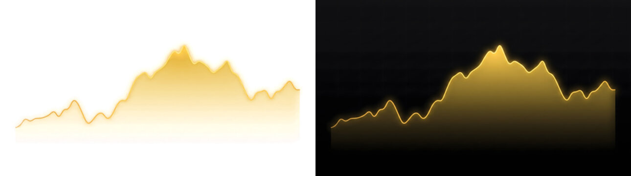 Growth Chart glowing gold stock market line graph effect for business design with PNG, Transparent and Black Background Versions