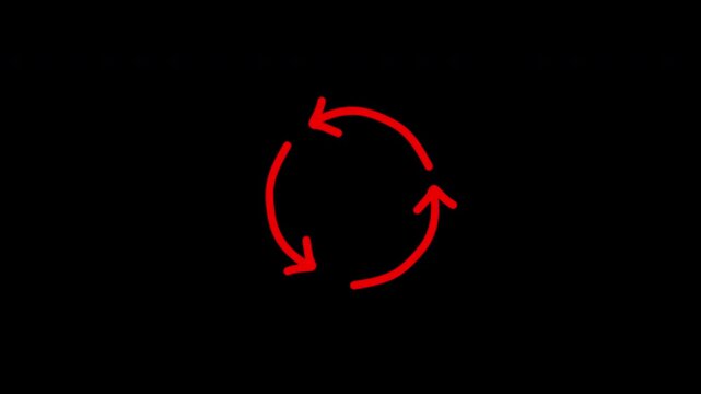 Red circular arrow reload icon for loop cycles. Graphic design symbol suitable for digital interfaces, presentations, websites, and social media.