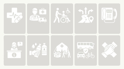 Fototapeta premium Set of ten medical and transportation assistance service icons.