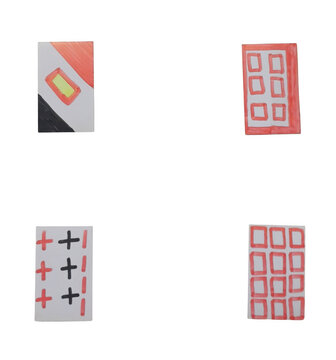 Red white and blue flags with plus and minus icons in line