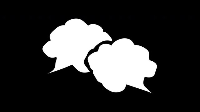 Thinking cartoon cloud. Suitable for presentations, social media, web design. Minimalist vector icon of white speech bubbles on black background for modern graphic design.