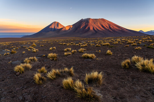 Sunrise over Licancabur Volcano in the Atacama Desert