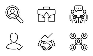 Fototapeta premium Business Icons Set: Recruitment, Meeting, Growth, Teamwork, Career Development, Job Search