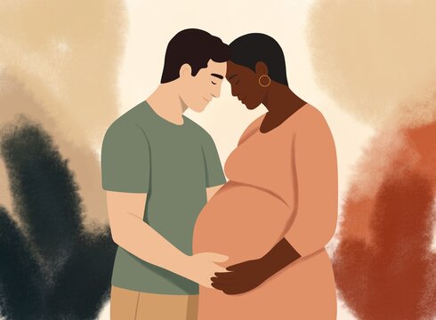 Loving couple embracing pregnancy on motherhood journey
