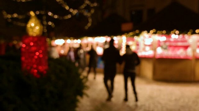 Abstract Christmas Market Background with Defocused Holiday Lights