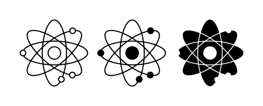 Atomic Structure Icons: Bohr Model, Nucleus, and Fragmented Atom Symbols for Science and Technology