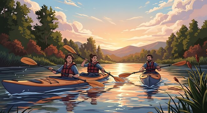 Kayaking River Sunset.