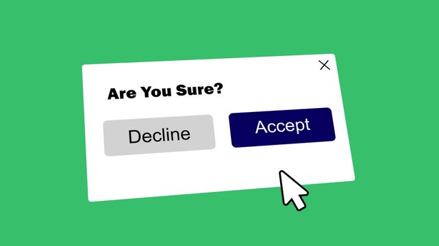 user interface modal pop-up with accept and decline buttons. website dialog box asking for user confirmation. modern flat ui design featuring accept and decline choice.