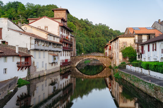 views of sain jean pied de port and nive river, france