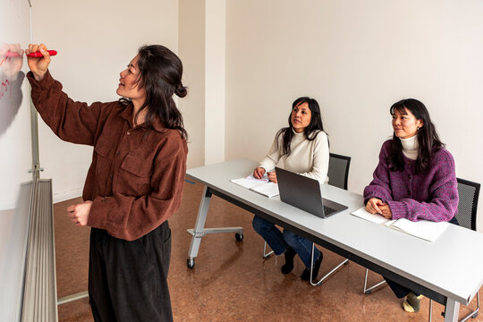 Adult Japanese lesson with teacher and students in class
