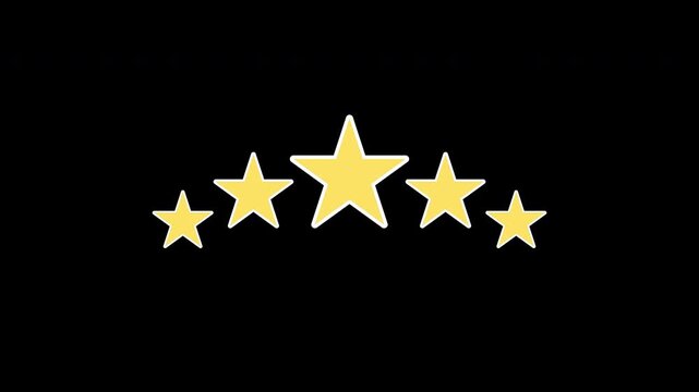 Rating stars aligned on a black background as a quality rating symbol suitable for websites, apps, reviews, and product ratings.