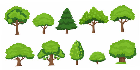 Cartoon Style Green Trees And Shrubs On A White Background © Rakesh
