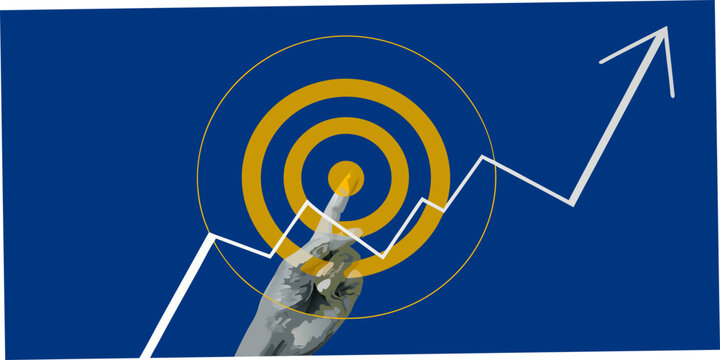 Growth chart with hand touching target vector illustration on blue background