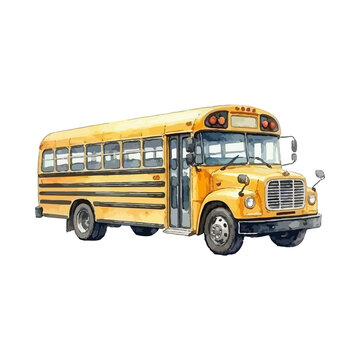 School bus watercolor vector illustration