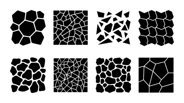 Geometric Mosaic Patterns, Abstract Organic Shapes, Black & White Textures, Vector Art Set