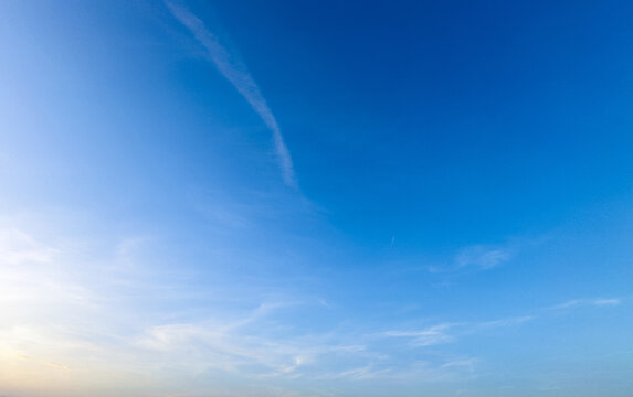 Bright blue sky, hot, soft clouds, fresh wind, nature of spring, 