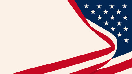 Fototapeta premium American flag flows gracefully across cream background. Red, white, and blue waves form elegant curve. Sleek design evokes patriotism and celebration. Ideal for event banners, political campaigns