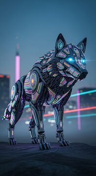 Cyber Wolf with Cityscape.