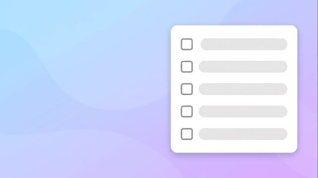 Modern Checklist UI Overlay Animation with Animated Checkboxes on Minimal Gradient Background