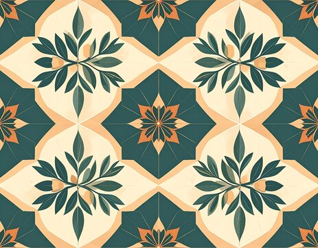 Seamless Mediterranean tile pattern in navy and cream. Elegant geometric floral mosaic design for textiles and decor.