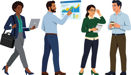Fototapeta premium Diverse professional business team collaborating on financial data analysis and marketing strategy in modern office