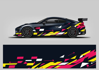 Fototapeta premium Aggressive Racing Splatter Geometric Yellow and Pink Car Wrap Vector Graphic