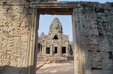 Fototapeta premium The stunning Bayon Temple in Angkor, Cambodia, known for its many smiling faces