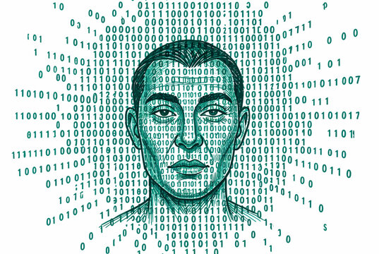 Binary Code Human Face Portrait Concept.