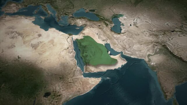 Satellite Map Zooming into Makkah Province Saudi Arabia Animation