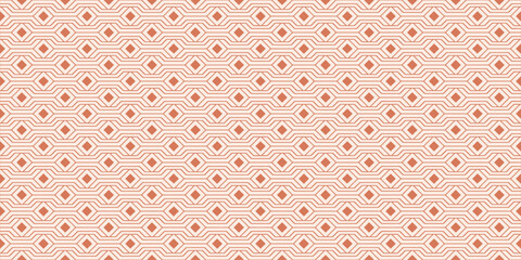 Geometric seamless pattern with terracotta and beige lines. Modern bohemian abstract background with diamond shapes. Vector repeatable texture for fabric, wallpaper, or wrapping paper. © Jamauddin