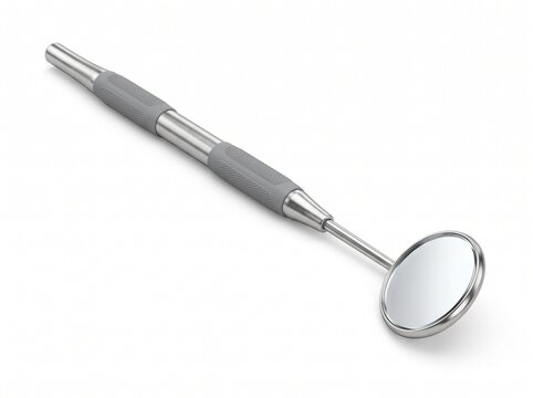 Professional dental mouth mirror isolated on white background, dental health and checkup concept