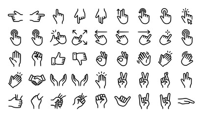 Obraz premium Hand Line Art Icon Pack Featuring Gesture Touch Click and Interaction Elements