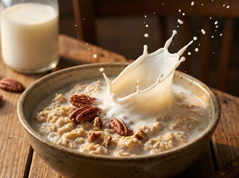 pouring milk into a bowl