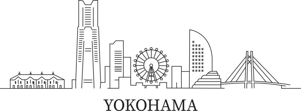 Yokohama skyline in minimalist line art style