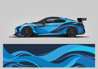 Streamlined Flowing Ocean Breeze Blue Curved Car Wrap Vector Template © Lancar