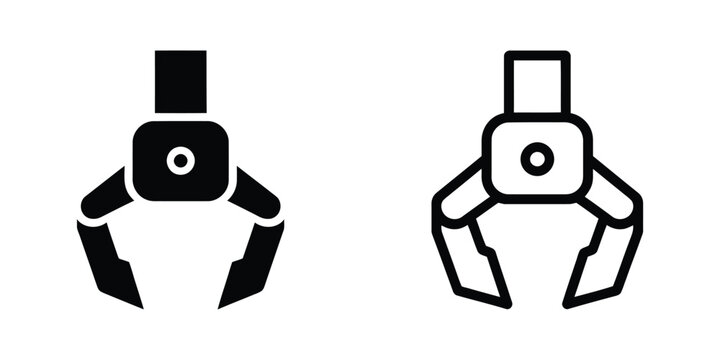 Robotic claw icon set, solid and outline styles, industrial robot gripper symbols