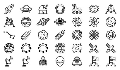 Space Science and Astronomy Line Icons Editable Stroke Vector Pack © MdAsif
