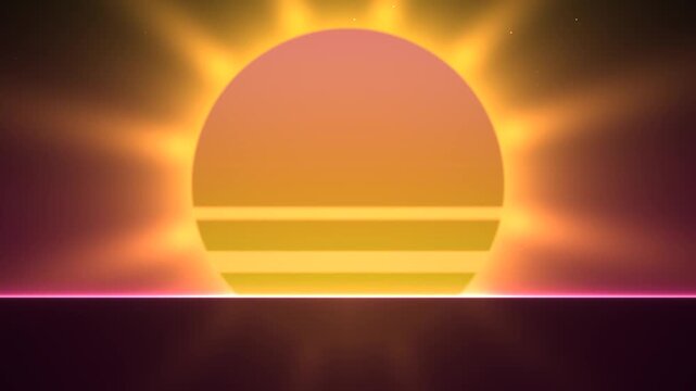 Cinematic Outrun Retrowave Background Featuring Glowing Neon Grid Landscape Digital Sunset Horizon and Retro Synthwave Aesthetic with Vibrant Purple Magenta Futuristic Electronic Music Visuals