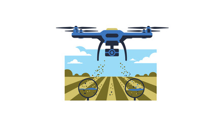 Obraz premium Smart Farming Concept Illustration: Agricultural Drone Monitoring and Spraying Crops in a Field, Precision Agriculture Technology Vector
