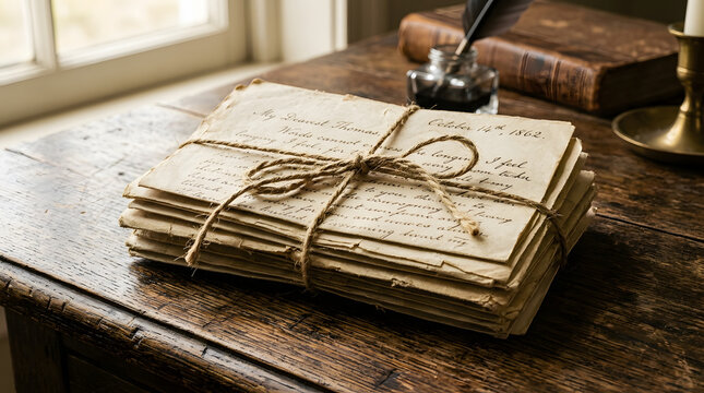 Antique letters and quill pen a nostalgic 19th century correspondence scene